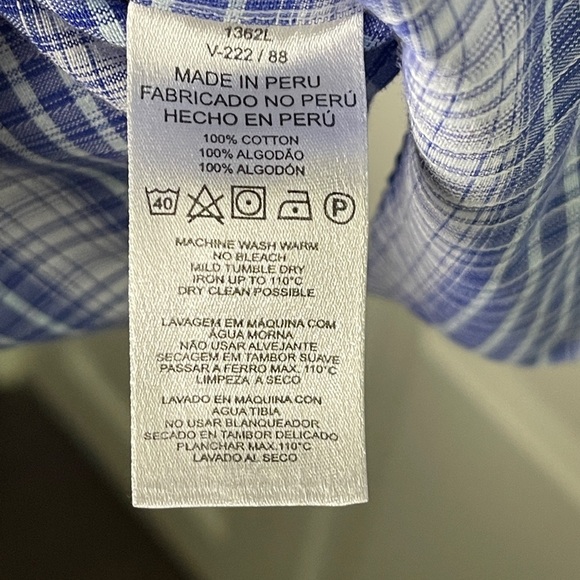 Lacoste Blue White Plaid Button Up Size Medium 40 Windowpane Woven Men’s Logo - Picture 6 of 9